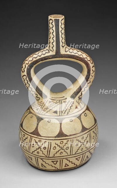 Stirrup Spout Vessel with Geometric Motifs, 100 B.C./A.D. 500. Creator: Unknown.