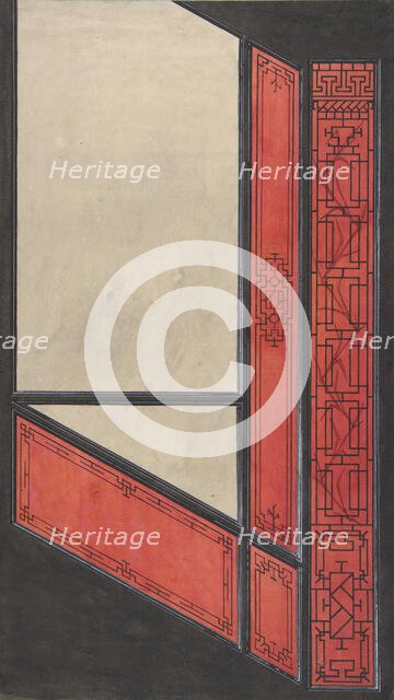 Design for the painted decoration in the Chinese style for the stairway..., 2nd half 19th century. Creators: Jules-Edmond-Charles Lachaise, Eugène-Pierre Gourdet.
