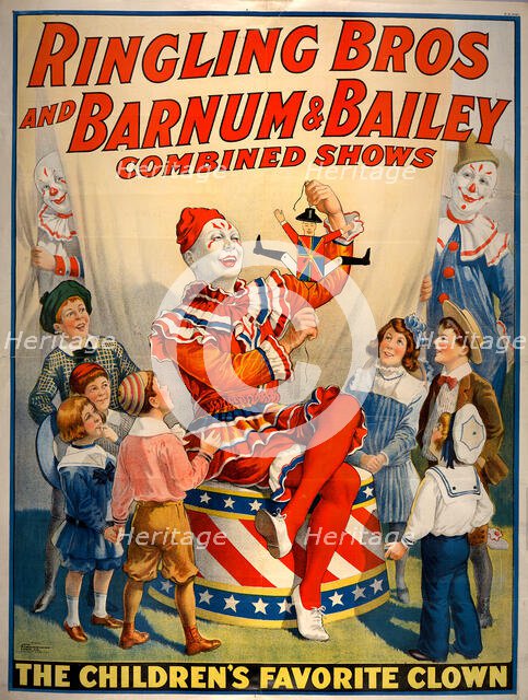 Ringling Bros and Barnum & Bailey combined shows circus poster, c1920. Creator: Strobridge Lithographing Company.