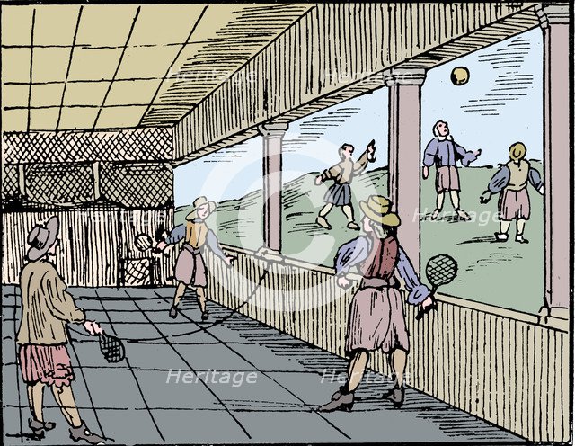 Young men playing a form of tennis, 16th century. Artist: Unknown.