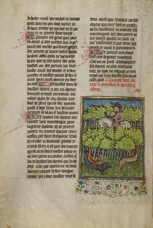 A Hunter and Dogs Pursuing a Roe Deer; Livre de la Chasse, about 1430-1440. Creator: Unknown.