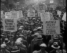 American anti-fascists Marching and Holding Signs, 1933. Creator: British Pathe Ltd.