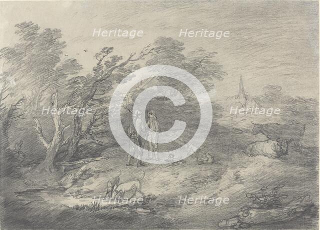 Woods Near a Village with Rabbit Catchers and Their Greyhounds, late 1750s. Creator: Thomas Gainsborough.