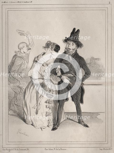 Pochades de carnaval: Cest singulier! elle me dit que je suis Philibert Désormeaux…, , 1842. Creator: Clémente Pruche (French, 1831-1870).