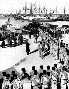 The Spanish-American Crisis: Spanish troops embarking at Barcelona for Cuba, 1898. Creator: Unknown.