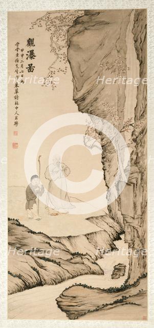 Scholar Watching the Waterfall, 1764. Creator: Luo Ping (Chinese, 1733-1799).