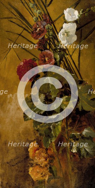 Hollyhocks, 1876. Creator: Ross Turner.