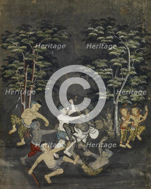 Vessantara Jataka, Chapter 11: Jujaka Beset by Villagers, c1875-1925. Creator: Unknown.