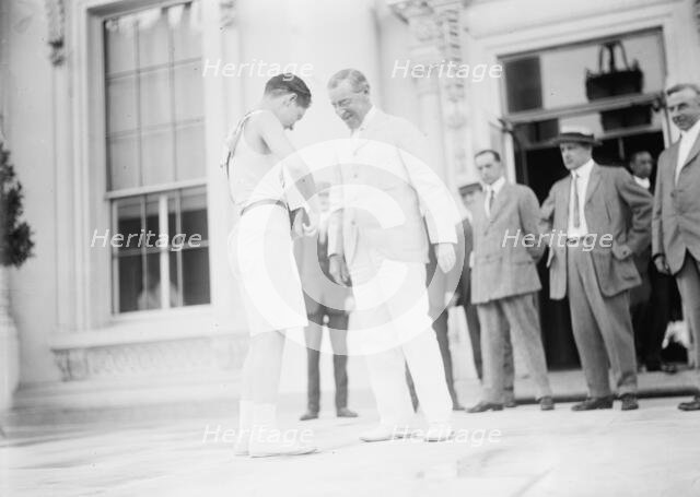 Boy Scouts - Relay Race Starting At White House, Fred Reed Shaking Hands with President Wilson, 1913 Creator: Harris & Ewing.
