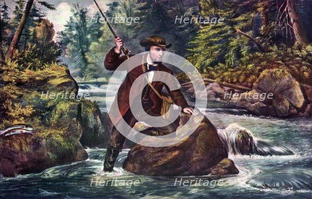 'Brook Trout Fishing', 1862.Artist: Currier and Ives