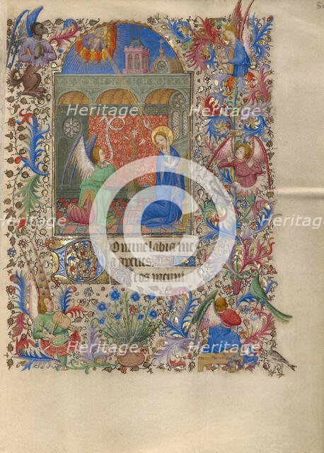 The Annunciation; Book of Hours, about 1420. Creator: Spitz Master.
