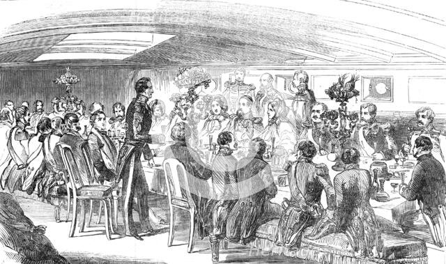 The King of Denmark dining on board the "Cygnus", 1854. Creator: T. H. Wilson.