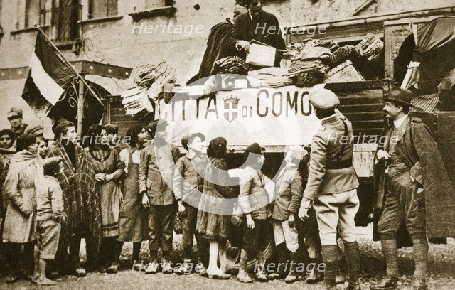 Red Cross supplies for war victims in Como, Italy, World War I, c1914-c1918. Artist: Unknown