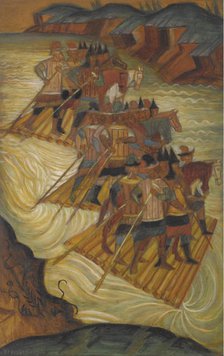 Crossing the river. Artist: Stelletsky, Dmitri Semyonovich (1875-1947)