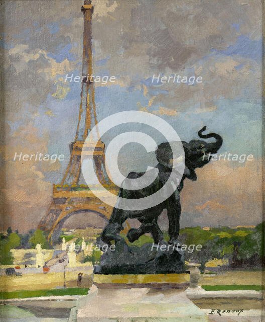 L'Eléphant pris au piège de Frémiet et la Tour Eiffel, 1922. Creator: Jules Ernest Renoux.