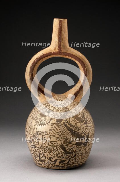 Stirrup Spout Vessel with Fineline Mythical Battle Scene, 100 B.C./A.D. 500. Creator: Unknown.