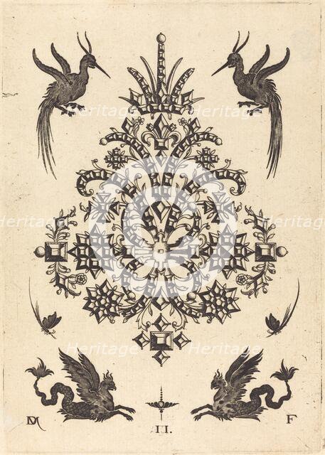 Brooch with Tablestones and Winged Griffins Above and at Bottom, 1596. Creator: Daniel Mignot.