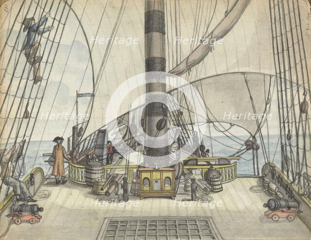 Deck view from a VOC ship to the big mast, 1778-1787. Creator: Jan Brandes.