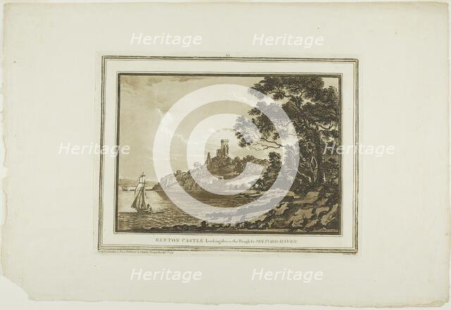 Benton Castle Looking down the Reach to Milford Haven, from Twelve Views in Aquatinta..., 1773-75. Creator: Paul Sandby.
