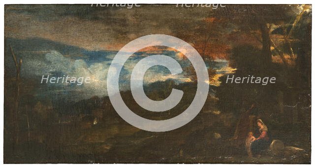 Landscape with the Holy Family, c15th century. Creator: Anon.