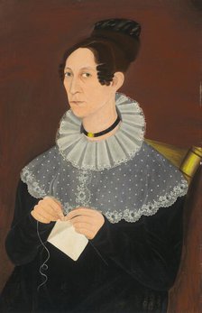 Probably Sarah Cook Arnold Knitting, c. 1830. Creator: Unknown.