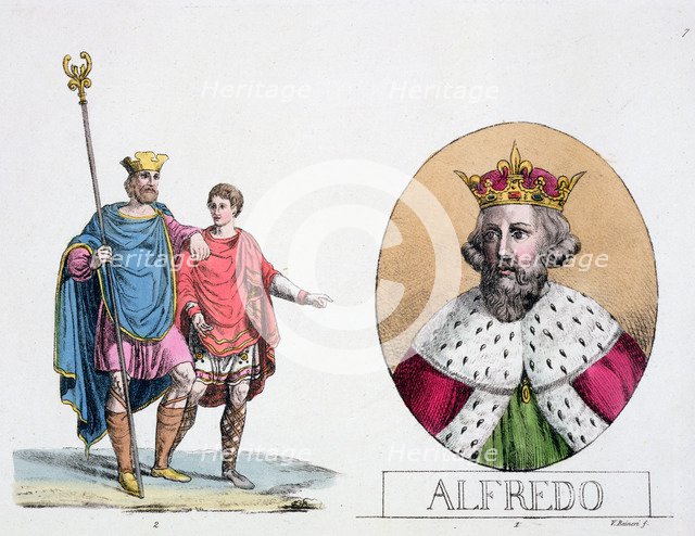 Edward the Confessor and Alfred the Great, English kings, 19th century. Artist: Unknown