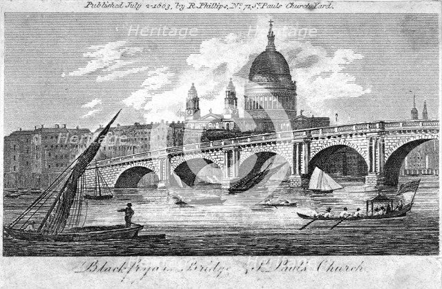 Blackfriars Bridge, London, 1803. Artist: Anon