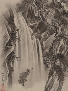 Waterfall, Eagle and Monkey, ca. 1887. Creator: Kawanabe Kyosai.