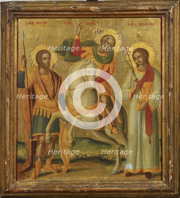 Three Saints, Saint Victor, Saint Menas and Saint Vincent, Cretan icon, 1730-1770. Creator: Unknown.