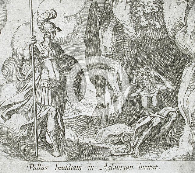 Minerva at Envy's Cave, published 1606. Creators: Antonio Tempesta, Wilhelm Janson.