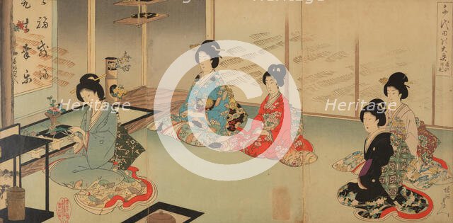 Tea Ceremony with Flower Arranging, from the series The Inner Palace of Chiyoda, 1895. Creator: Chikanobu, Toyohara (Yoshu) (1838-1912).