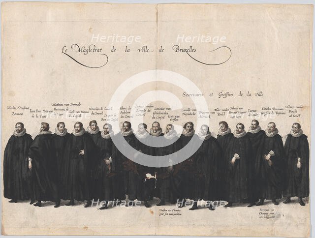 Plate 64: The magistrates of the city of Brussels marching in the funeral procession of Ar..., 1623. Creator: Cornelis Galle I.