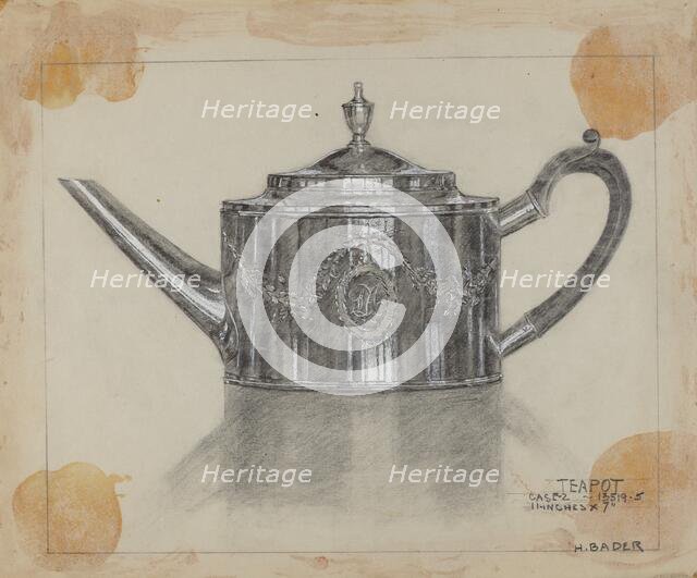 Silver Teapot, 1935/1942. Creator: Herman Bader.