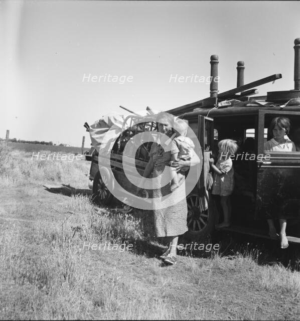 Migrant agricultural labor family, refugees from Texas, near Wasco, California, 1938. Creator: Dorothea Lange.