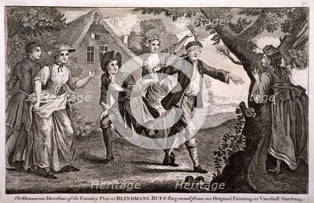 'The Humorous Diversion of the Country Play at Blindmans Buff', Vauxhall Gardens, London, c1745. Artist: Anon