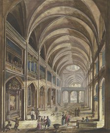View of a church interior with Baroque furnishings, many figures as staffage, c1773. Creator: Christian Stocklin.