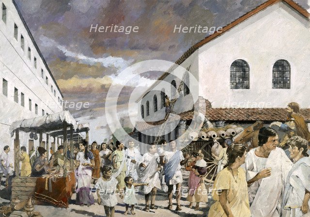 Roman street scene, c2nd century, (1990-2010). Artist: Ivan Lapper.