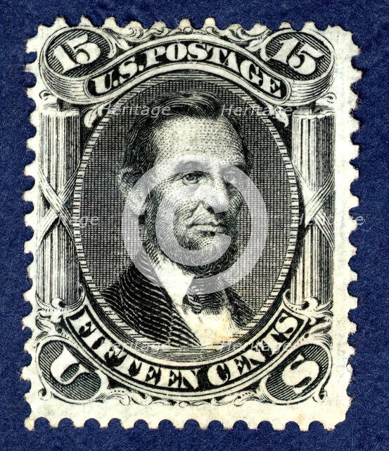 15c Abraham Lincoln F Grill single, 1867. Creator: National Bank Note Company.