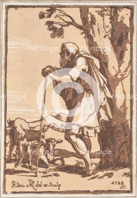 Elderly Shepherd Leaning on a Staff, 1722. Creator: Anton Maria Zanetti.