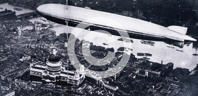 Aerial view from the north west of the Graf Zeppelin above St Paul's and the River Thames, 1930. Artist: Anon