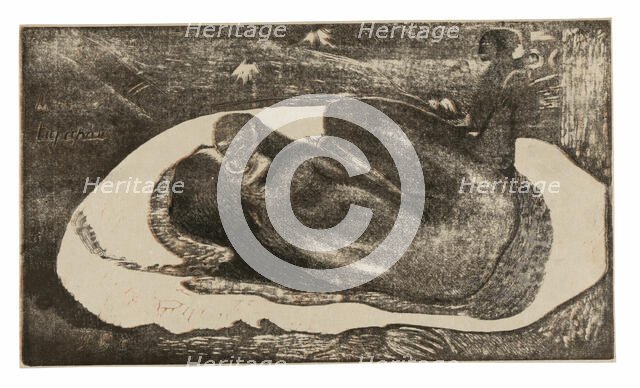 Manao tupapau (She Thinks of the Ghost or The Ghost Thinks of Her), from the Noa Noa Suite, 1893/94. Creator: Paul Gauguin.