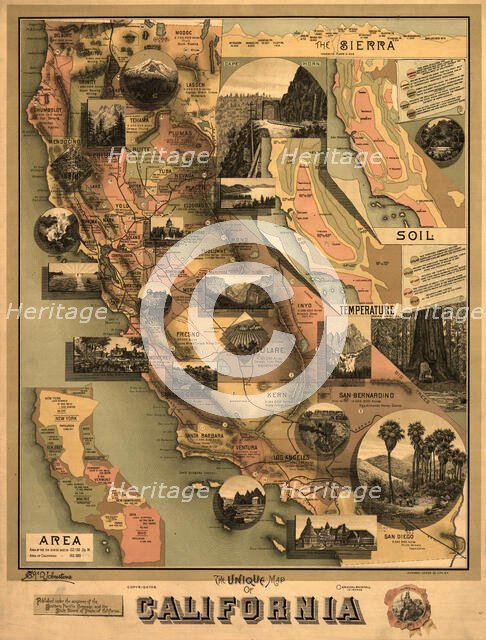 The unique map of California, 1888. Creator: E. McD. Johnstone.