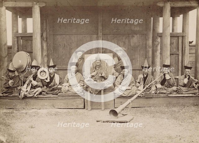 Gusinoozersk Datsan Khamba Lama (abbot (1)), lamas and lama musicians..., 1880-1889. Creator: Peter Adamovich Milevskiy.