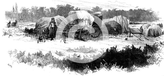 Sketches of gipsy life round London - encampment at Mitcham Common, 1880. Creator: Unknown.