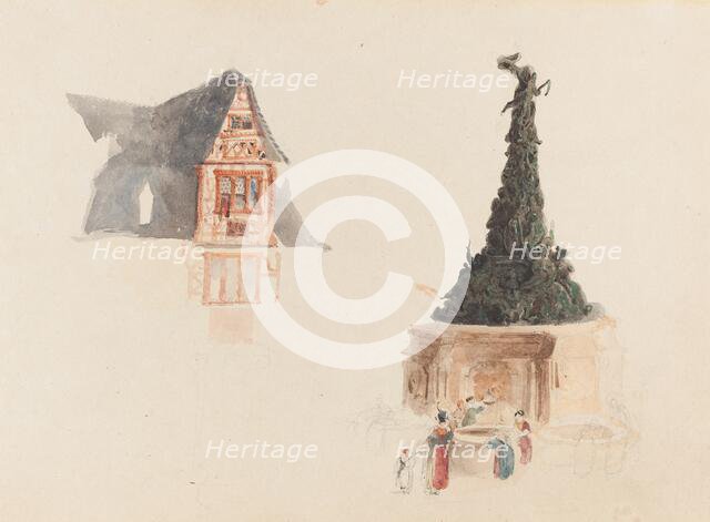 A Fountain and a Facade in Austria. Creator: John Skinner Prout.