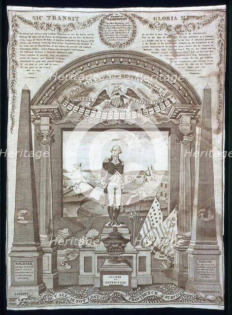 George Washington at the Altar of Liberty (Handkerchief), Glasgow, 1819. Creator: Charles Gray.