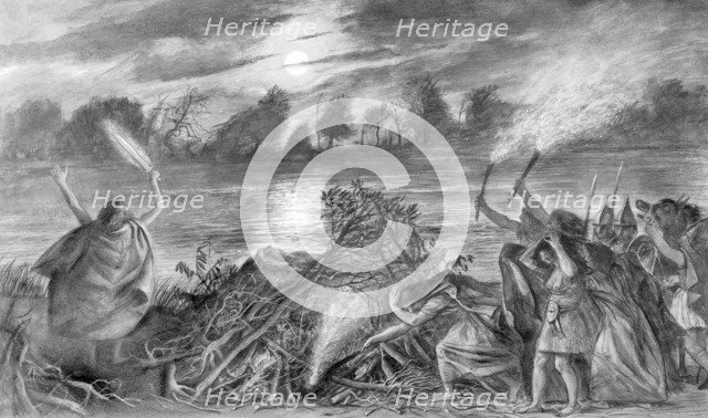 Funerary rites on the bank of the River Thames during the late Bronze Age, 1974. Artist: Han Sorrell