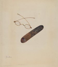 Spectacles and Case, c. 1937. Creator: H. Langden Brown.