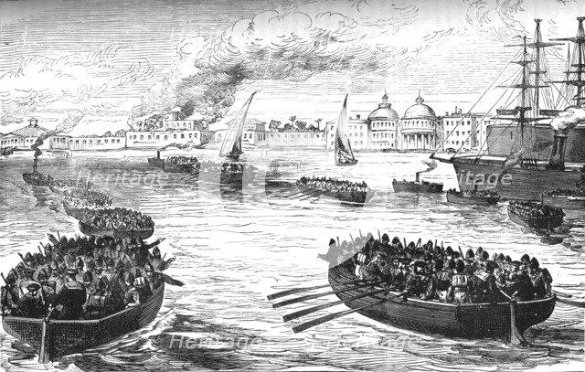 'Landing Troops at the Khedive's Palace at Alexandria after the Bombardment', 1882, (c1882-1885). Artist: Unknown.