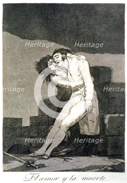 Los Caprichos, series of etchings by Francisco de Goya (1746-1828), plate 10: 'El amor y la muert…